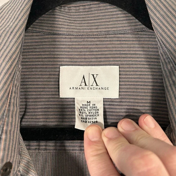Armani Exchange Dress Shirt Men's Medium Blue Pink Striped Snap Up Long Sleeve - Picture 5 of 9